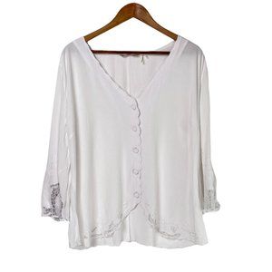 Soft Surroundings Half Moon Bay White Button Lace Bell Sleeve Top Size Large